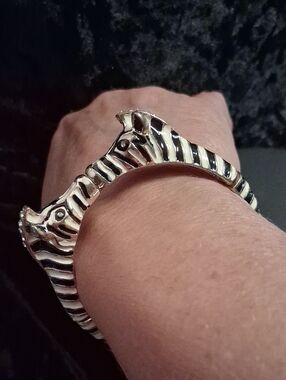 Zebra Stripe Gold-Tone Animal Print Bracelet Expandable.